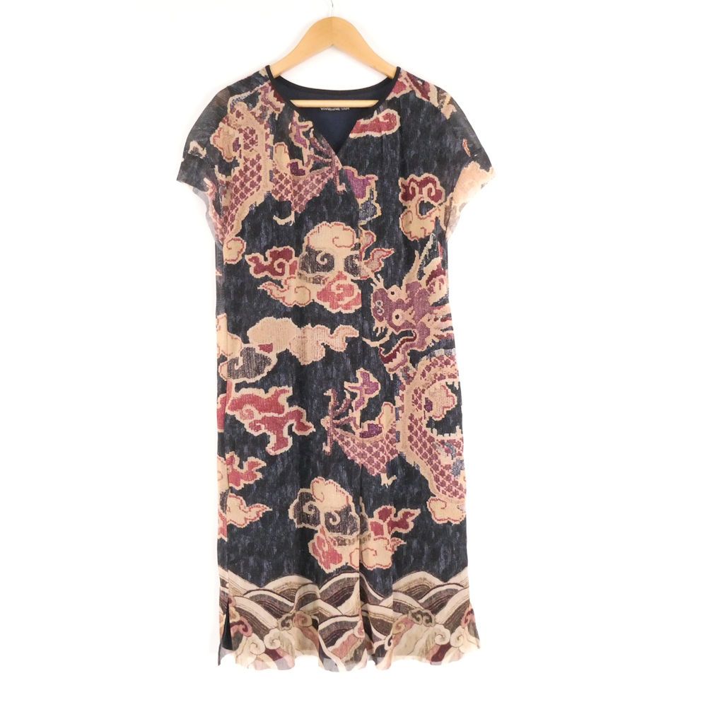美品 VIVIENNE TAM ヴィヴィアンタム ワンピース 0 ナイロン100％ 半袖 ひざ丈 龍 ドラゴン レディース AM9326A23