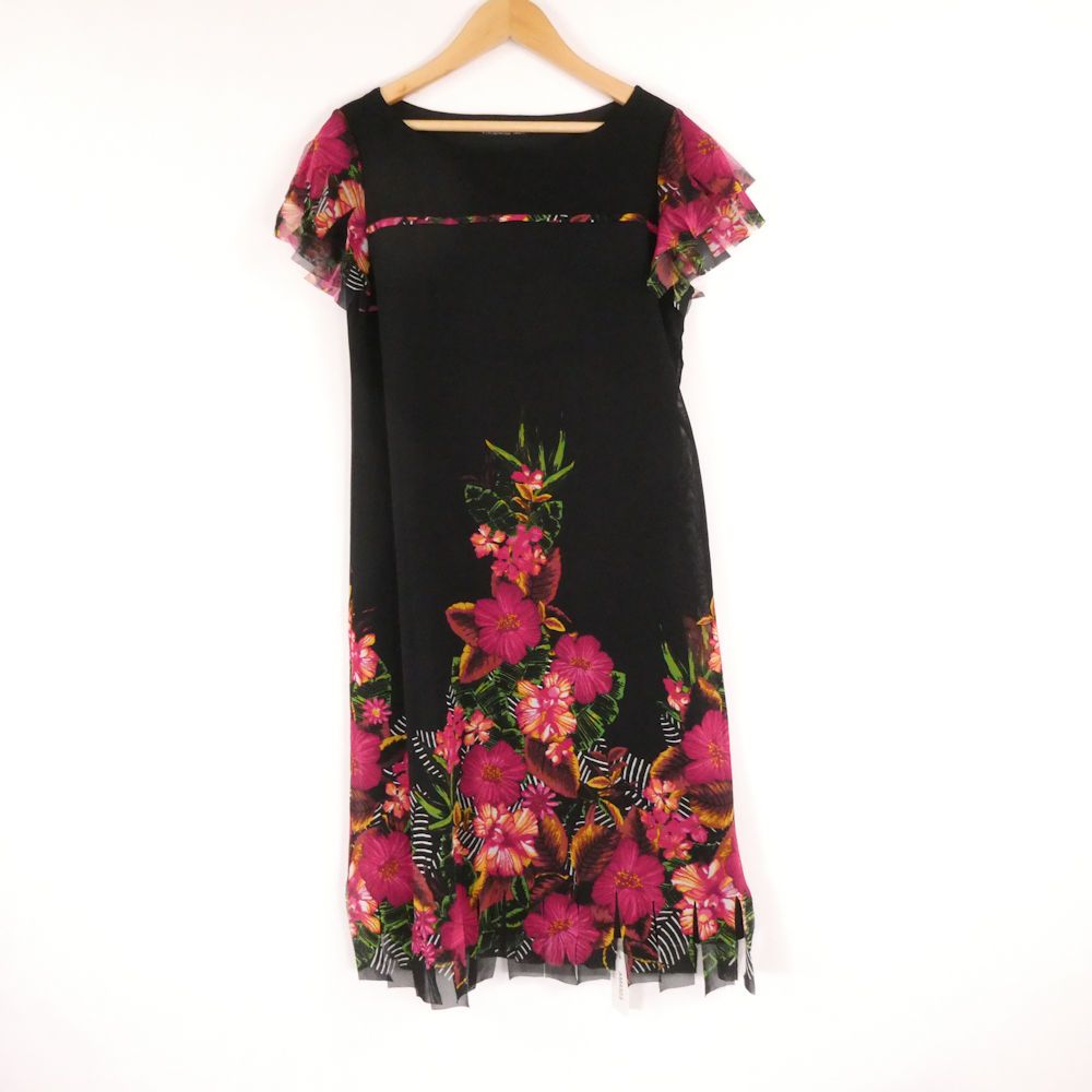 美品 VIVIENNE TAM ヴィヴィアンタム ワンピース 0 ポリエステル100% 半袖 ひざ丈 ハイビスカス レディース AM9323A23