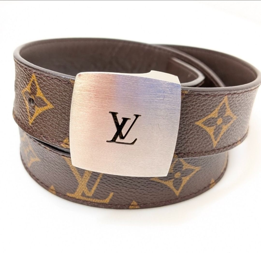 (0714x1) LOUIS VUITTON ルイ ヴィトン モノグラム サンチュール・LVカット ベルト ブラウン シルバー サイズ80/32 レディース