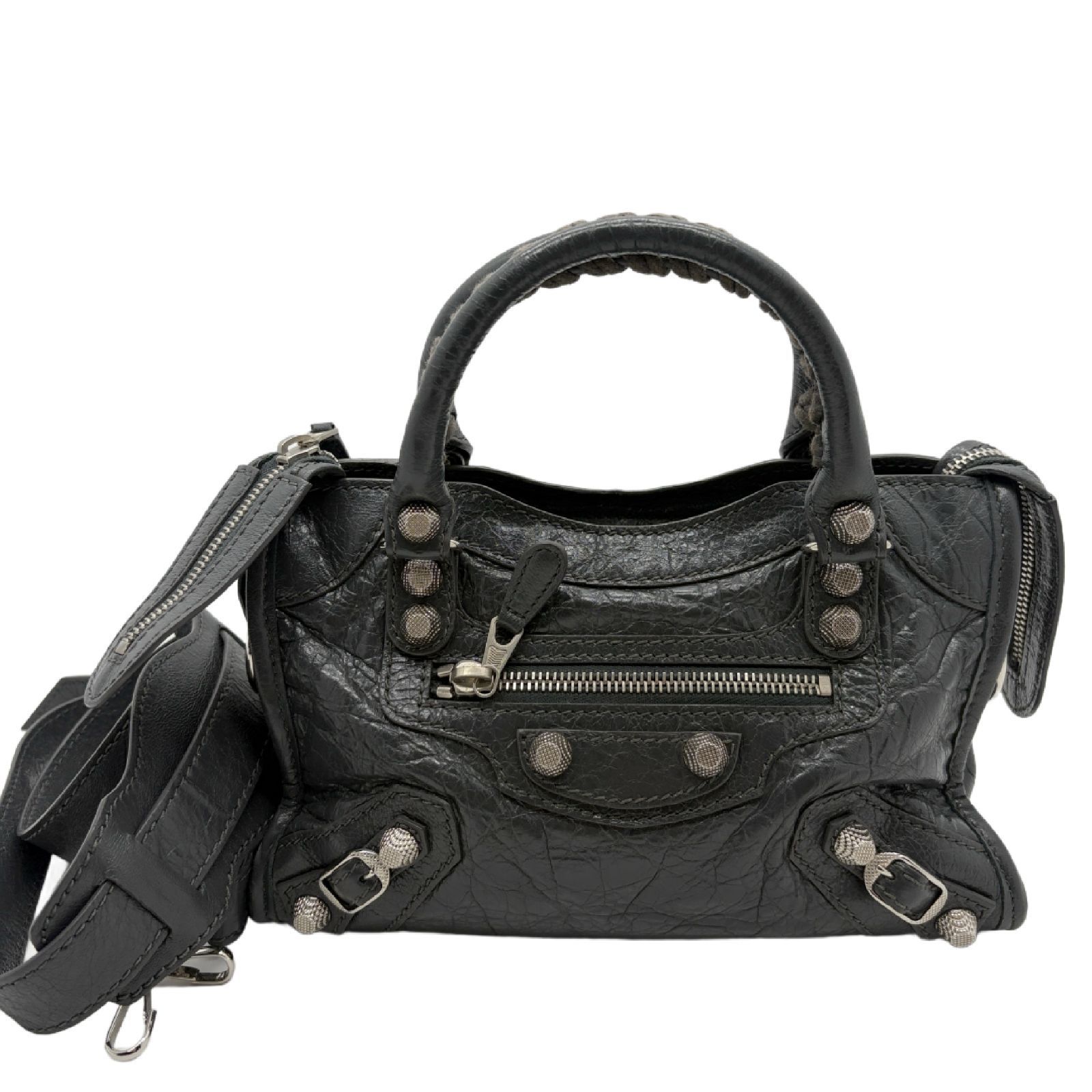 BALENCIAGA バレンシアガ ミニシティ ザ・シティ ハンドバッグ ショルダー ダークグレー レザー 2way
