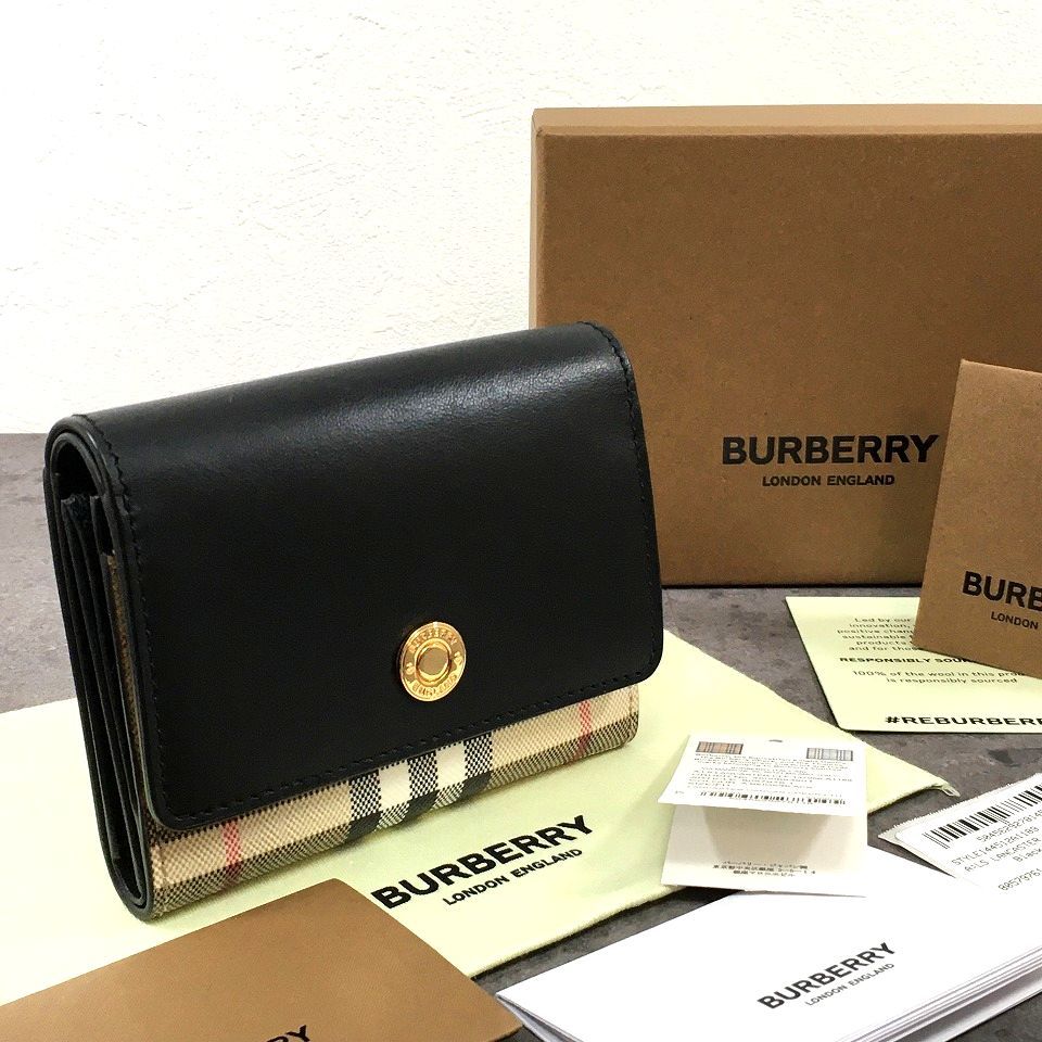 極美品 BURBERRY 三つ折り財布 ヴィンテージチェック ブラック 箱付き 291