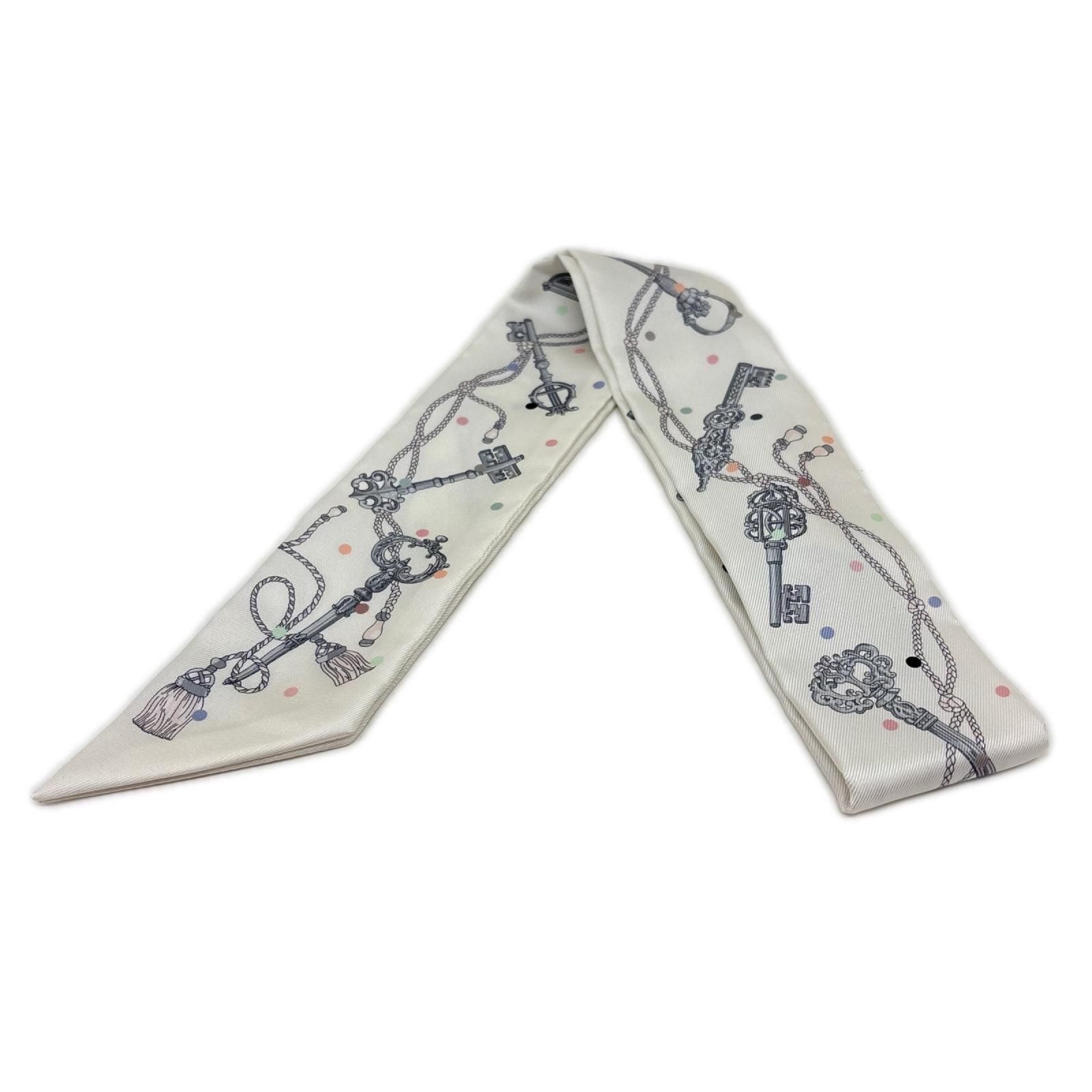 HERMES エルメス ツイリー LES CLES A POIS 063871S 03 その他小物 シルク ホワイト 【中古】【200】 20,067円