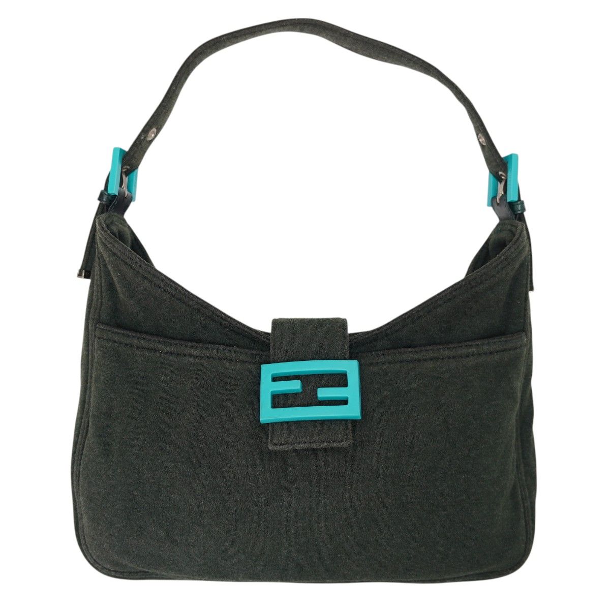 FENDI フェンディ マンマバケット ジャージー ワンショルダーバッグ ハンドバッグ ダークグリーン/ライトブルー M2608-k069