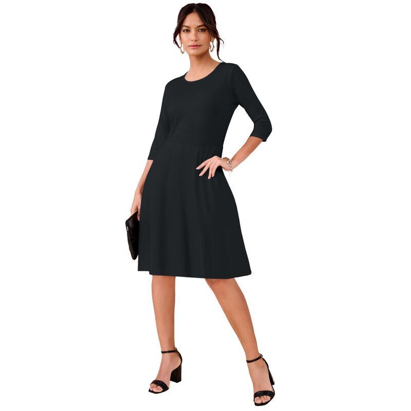 ロアマンズ レディース トップス ワンピース プラスサイズ ニット Roamans Womens Plusize Stretch Knit FitAndFlare Dress Black ブラック