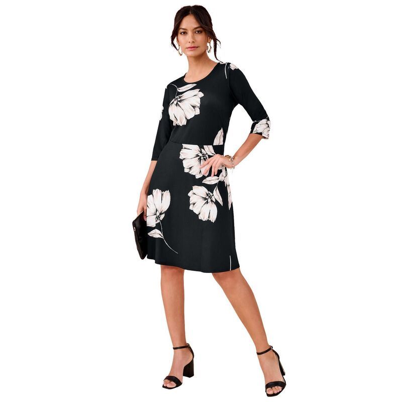 ロアマンズ レディース トップス ワンピース プラスサイズ ニット Roamans Womens Plusize Stretch Knit FitAndFlare Dress Black Begoni
