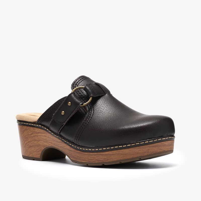クラークス レディース シューズ サンダル レザー ヒール Clarks Paizlee Ali Womens Leather SlipOn Mules With Block Heel Dark Br