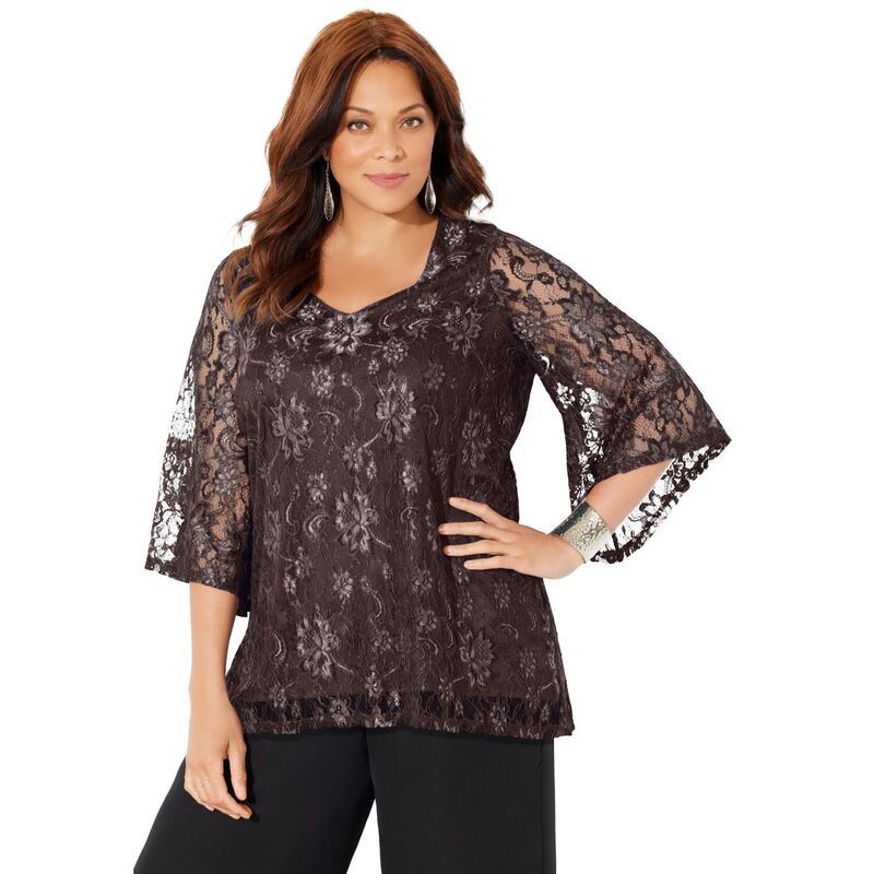 キャサリンズ レディース トップス シャツ プラスサイズ ブラウス レース Catherines Womens Plusize Allover Lace Blouse Coffee Bean コーヒー