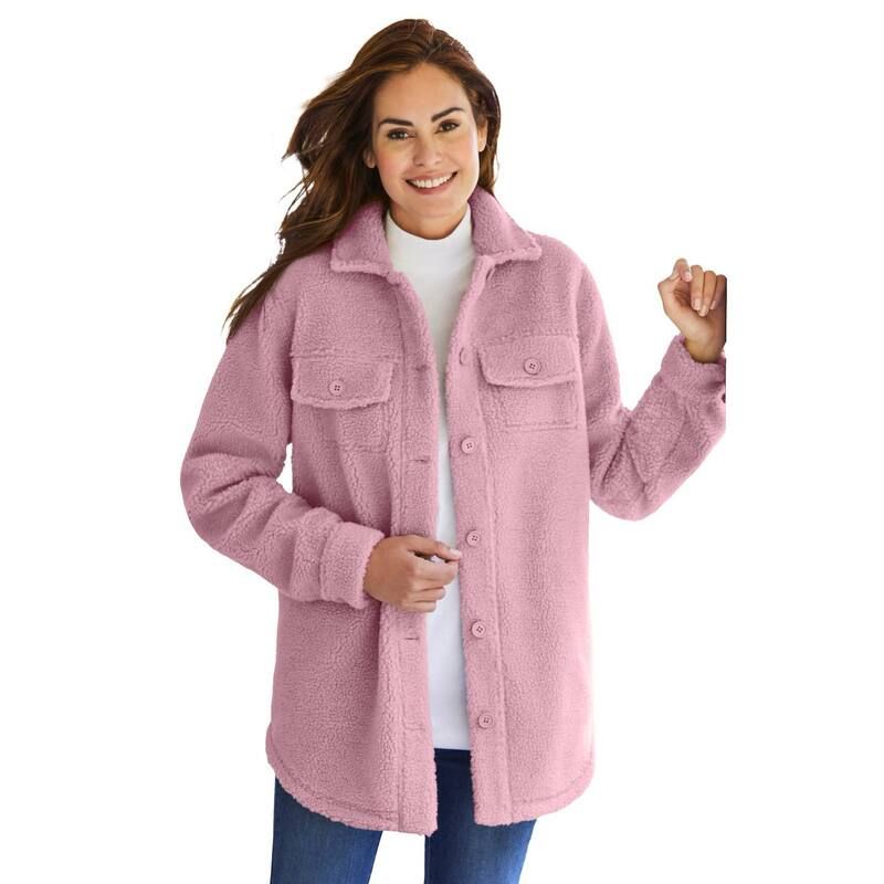 ウーマン ウィズイン レディース アウター ジャケット・ブルゾン プラスサイズ Woman Within Plusize Berber ButtonFront Jacket Dusty Pink ピン