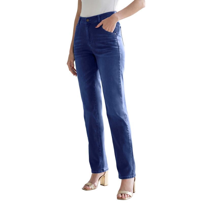 ロアマンズ レディース ボトムス デニムパンツ ストレート プラスサイズ Roamans Womens Plusize 360 Stretch 5Pocket Straight Leg PullOn