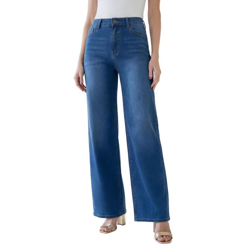 ロアマンズ レディース ボトムス デニムパンツ プラスサイズ Roamans Womens Plusize 360 Stretch 5Pocket WideLeg Jean Medium Stonew