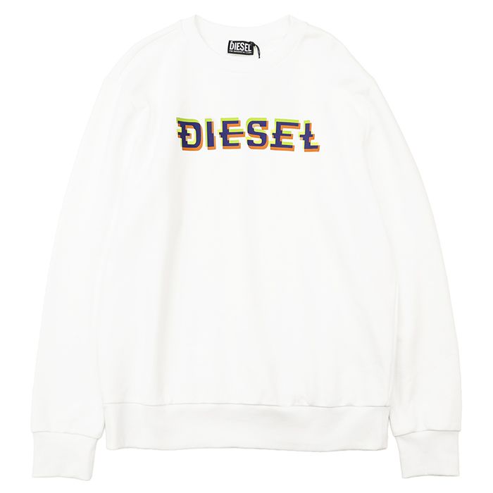 SALE【未使用】DIESEL ディーゼル スウェットシャツ サイズ L メンズ 3D ロゴプリント プルオーバー クルーネック ロングスリーブ 長袖 トップス ホワイト マルチカラー 白 バングラデシュ製