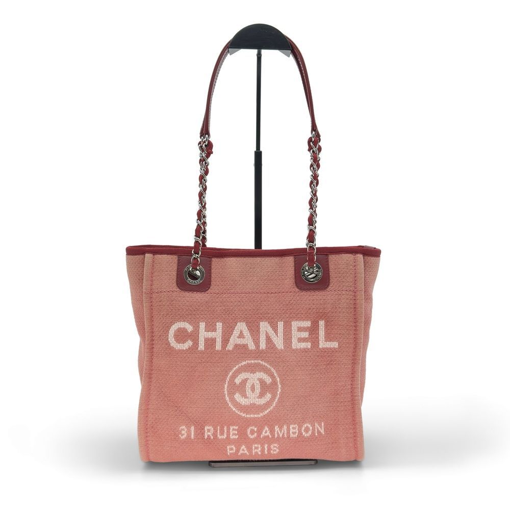 CHANEL シャネル ドーヴィルライン ドーヴィルPM A66939 チェーントートバッグ ココマーク キャンバス ピンク レディース ABランク