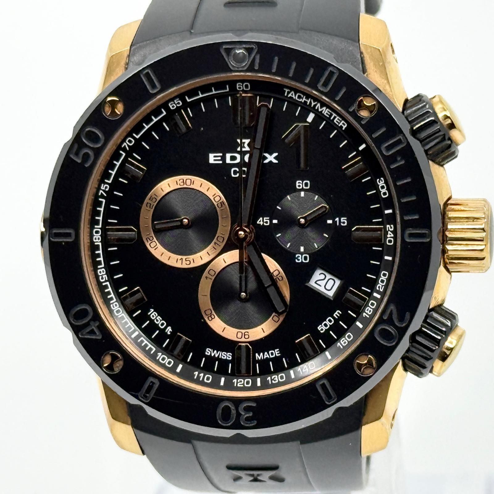 EDOX エドックス クロノオフショア SS SS×ラバー 10221 ブラック QZ メンズ 腕時計 稼働品