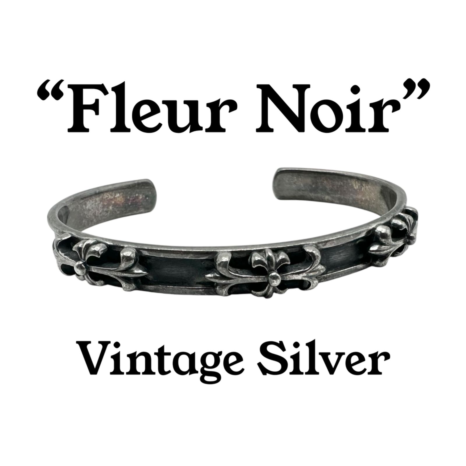 【際立つ陰影】 フルールドリス 百合 Silver 925 刻印 Design Bangle Bracelet シルバー バングル ブレスレット メンズ ユニセックス 重厚 21.2g ゴシックフレア クラシック 燻銀