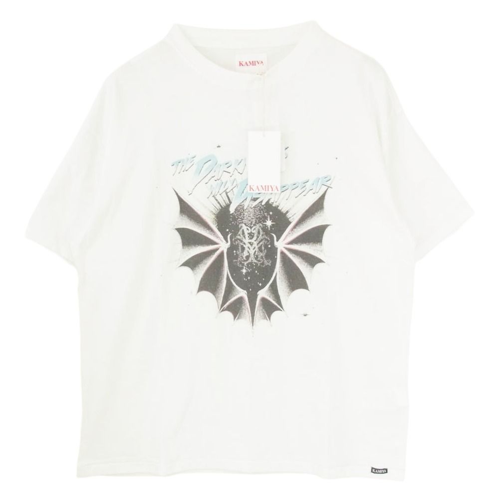 カミヤ KAMIYA 26SS G16TS098-0 THE DARKNESS WILL DISAPPEAR Tee T/C ヴィンテージ加工 ダークネスプリント クルーネック 半袖 Tシャツ ホワイト系 S【新古品】【未使用】【中古】