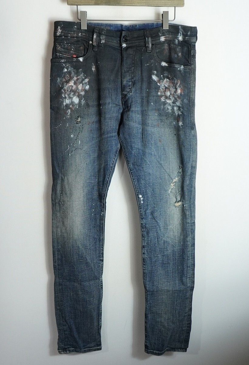 美品 DIESEL ディーゼル TEPPHAR 0840W Limited Edition スリム キャロット ペイント ダメージ 加工 デニム パンツ ジーンズ W32 L32 5308Q★2