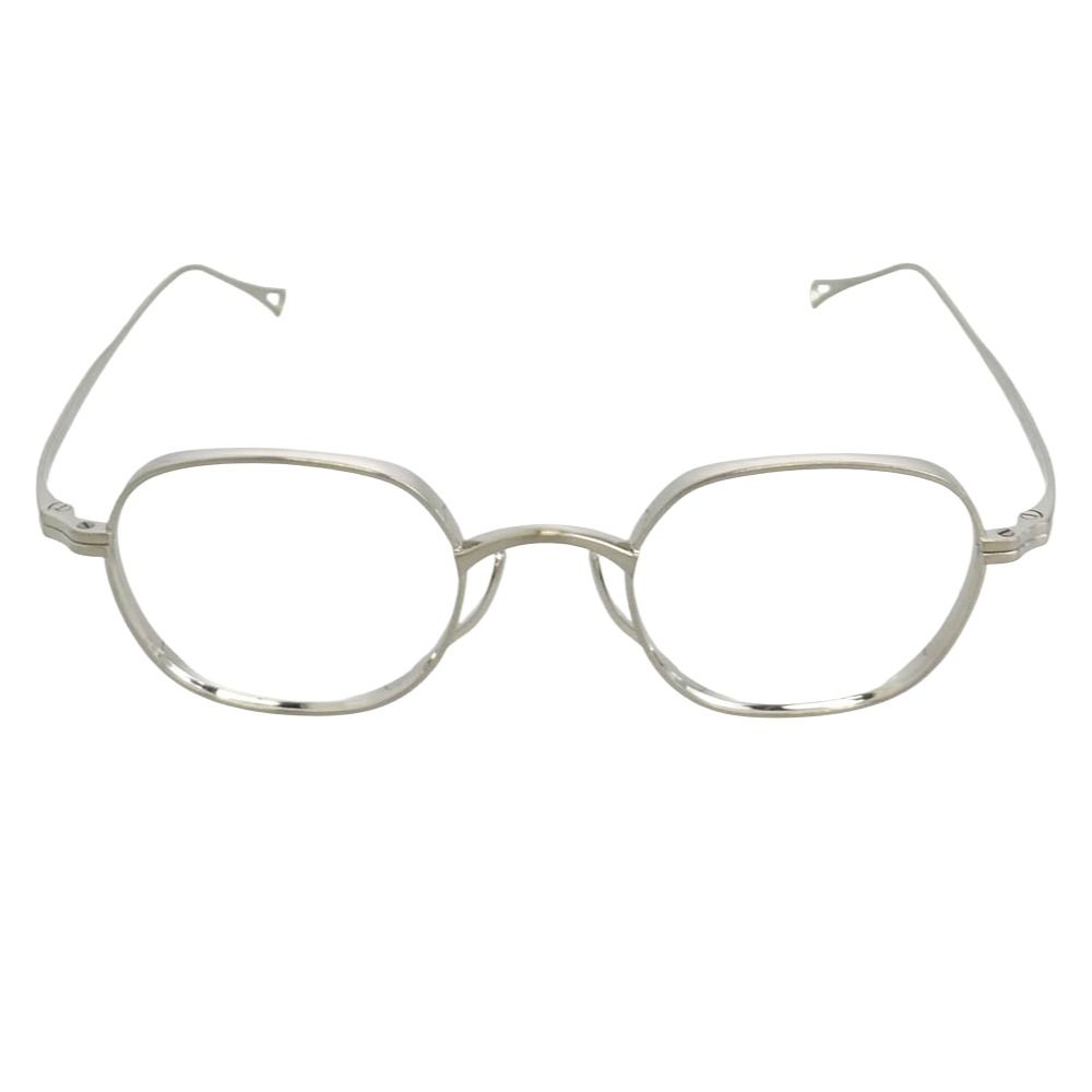 カメマンネン KameManNen KMN-115 ヘキサゴンシェイプ 眼鏡 メガネ アイウェア シルバー系 44□21-145【美品】【中古】