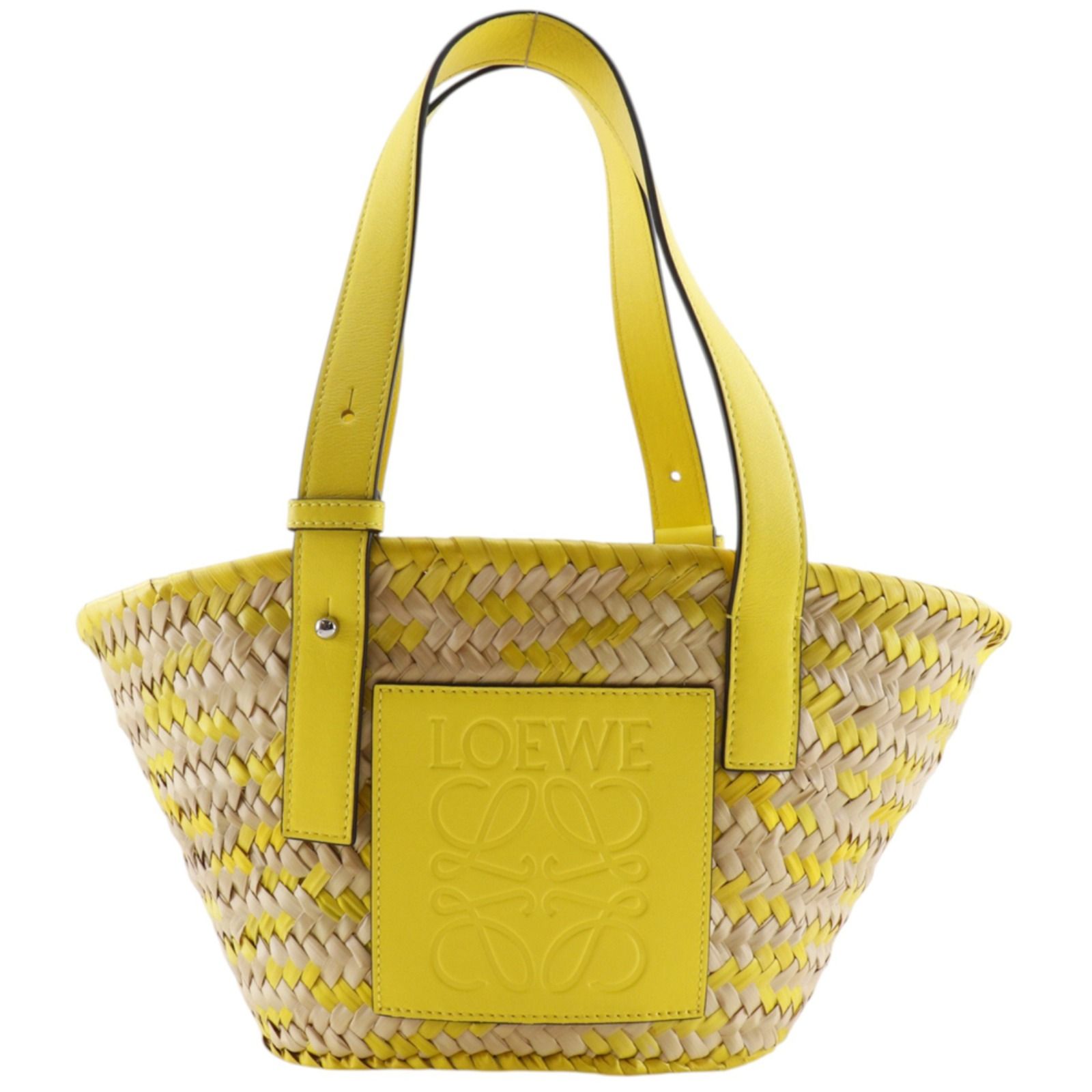 【LOEWE】ロエベ バスケットバッグ スモール A223S93X18 ラフィア×レザー 黄 レディース トートバッグ