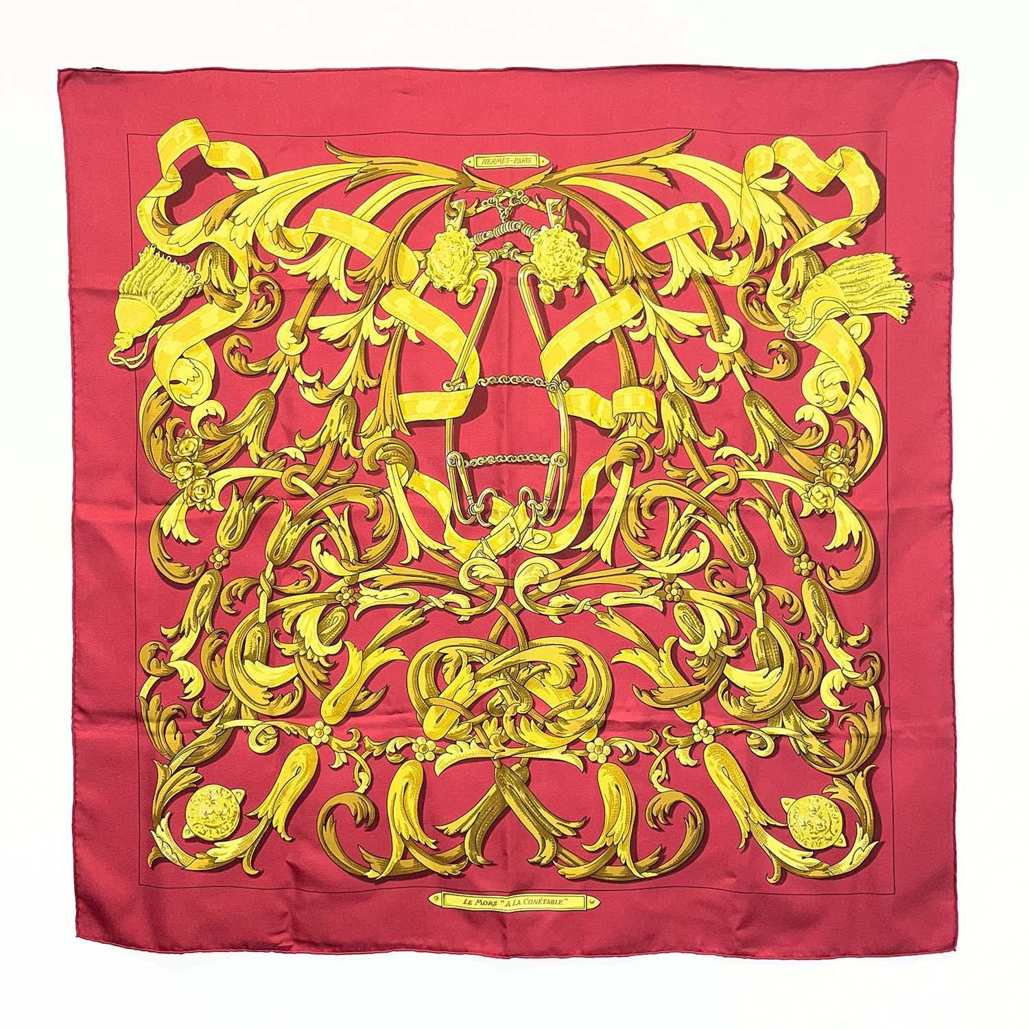HERMES エルメス カレ90 LE MORS A LA CONETABLE 轡の気品 スカーフ シルク レッド ユニセックス 【中古】