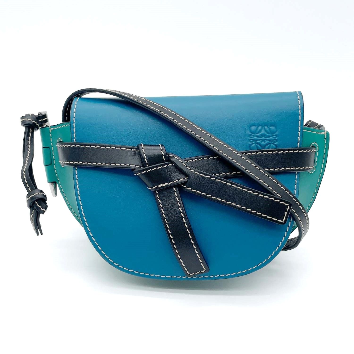 LOEWE ロエベ ゲートバッグ ミニ ショルダーバッグ ポシェット クロスボディ レザー ブルー レディース 【中古】 56,100円