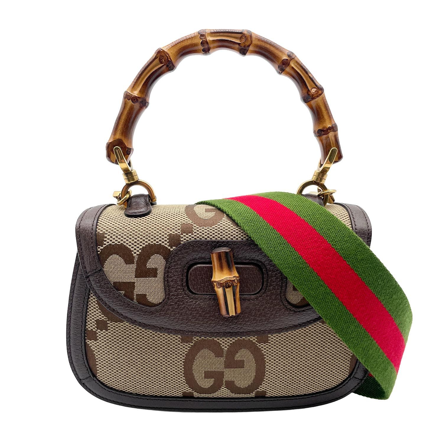 GUCCI グッチ バンブー 2WAY ハンドバッグ 1947 ジャンボGG ショルダーストラップ2本 キャンバス レザー ブラウン レディース 【中古】 118,250円