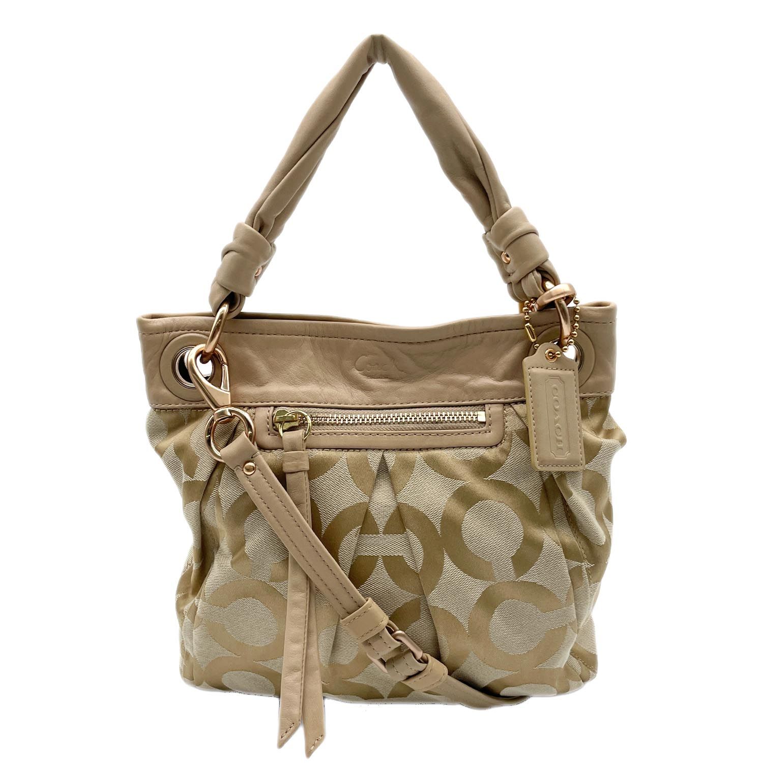 COACH コーチ シグネチャー 2WAY ショルダーバッグ 13420 オプアート コンバーチブルヒッピー シグネチャー キャンバス ベージュ レディース 【中古】