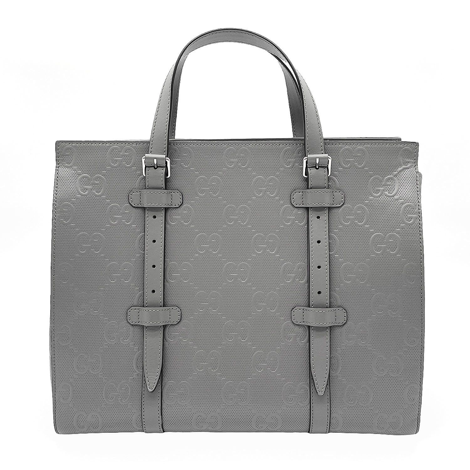 GUCCI グッチ GGエンボス パンチング トートバッグ レザーハンドバッグ 大容量 625774 レザー キャンバス グレー メンズ 【中古】