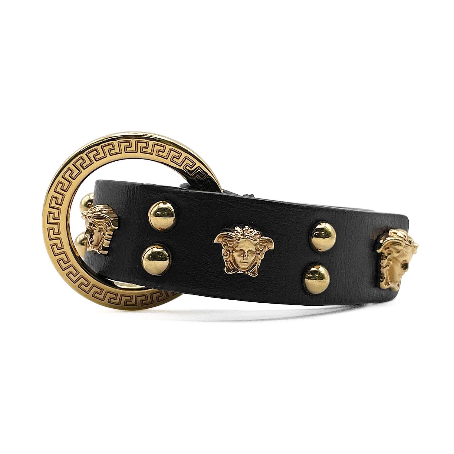 VERSACE ヴェルサーチ メドゥーサ ブレスレット レザー メタル ブラック レディース 【中古】