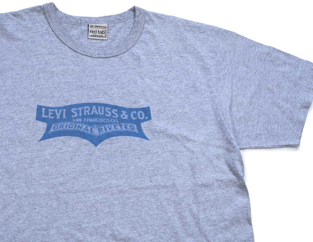 00s メキシコ製 Levi'sリーバイス red tab ロゴ 染み込みプリント Tシャツ 杢グレー L★オールド ジーンズ バインダーネック