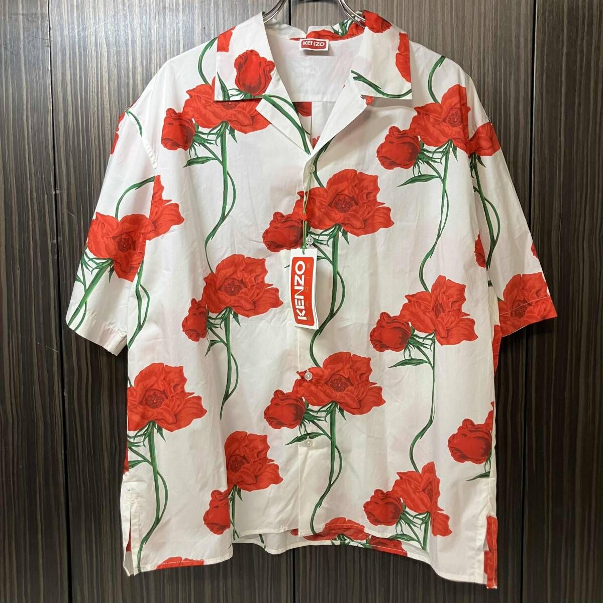KENZO KENZO Archive Rose CARTOON コットンシアサッカーハワイアン半袖シャツ サイズM ホワイト系 FG55CH135902 ケンゾー