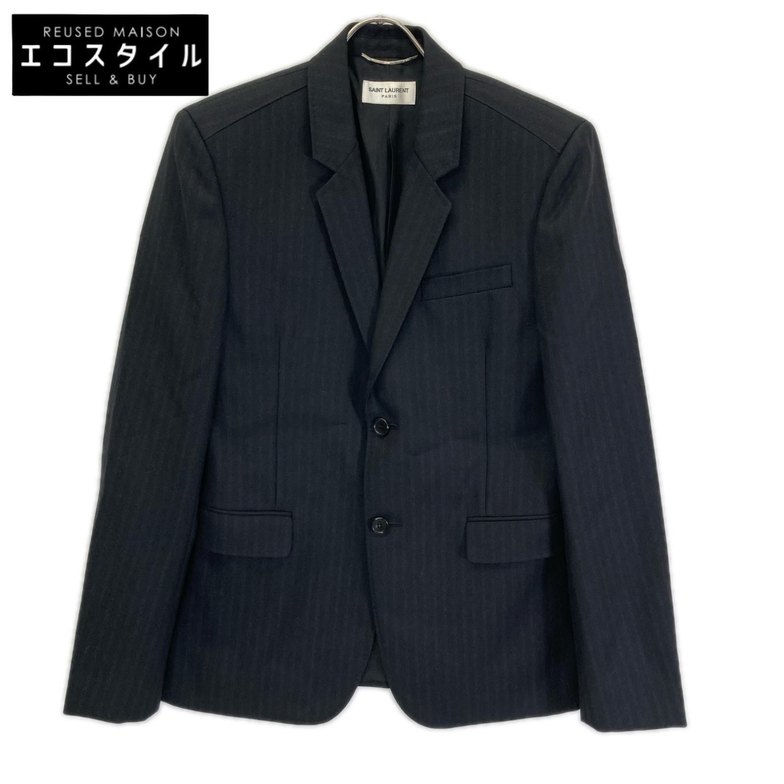 SAINT LAURENT PARIS　サンローランパリ　631813 ブラック ウール ストライプ2B テーラードジャケット　46