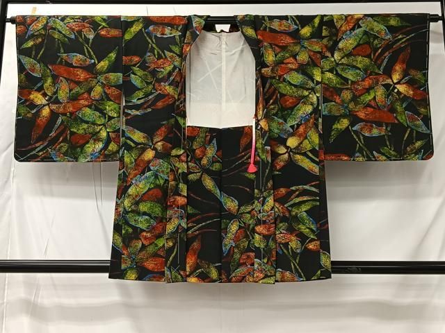 平和屋着物＃羽織　草葉文　黒地　正絹　逸品　未使用　CABK0047ua 8,008円