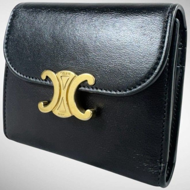 【美品・箱袋付】CELINE セリーヌ トリオンフ スモール 三つ折り 財布 ブラック