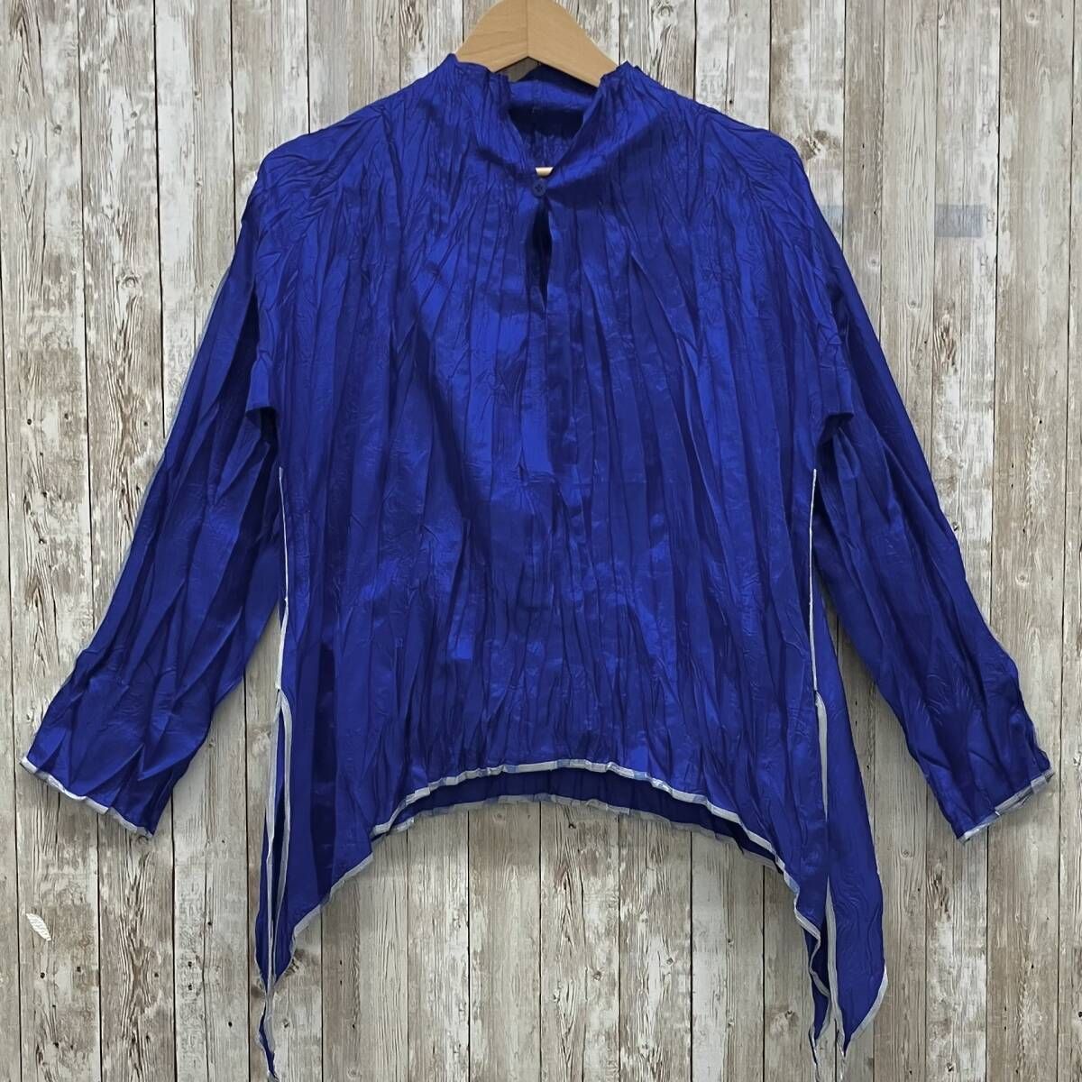 PLEATS PLEASE PP44-PK932 ISSEY MIYAKE イッセイミヤケ レディース 長袖 ブラウス シャツ size3 ブルー
