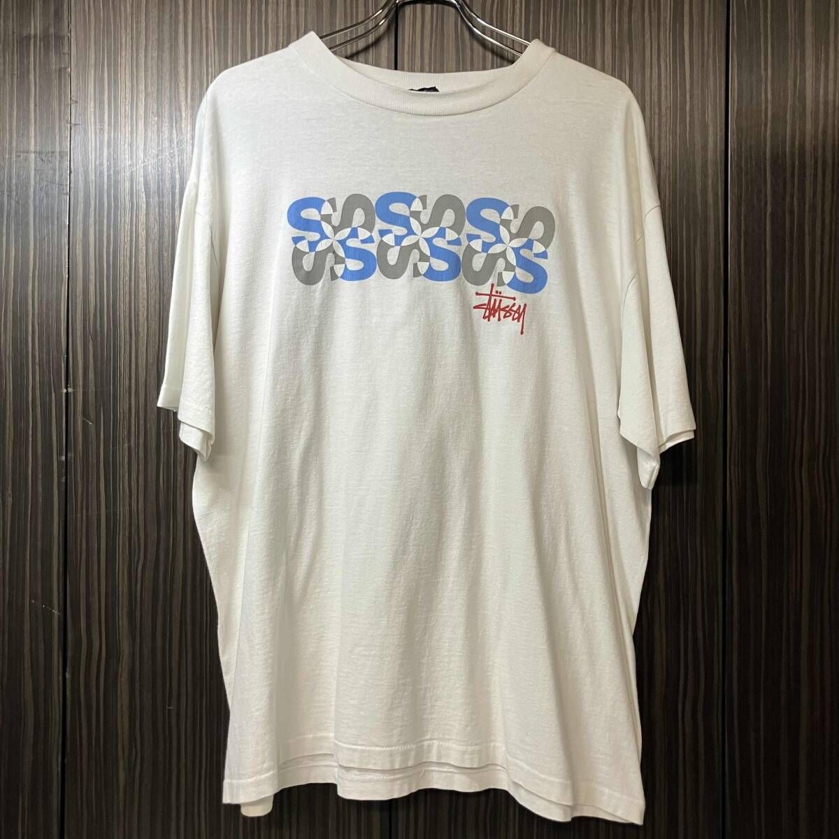90s OLD STUSSY USA製 ロゴプリントカットソー サイズXL ホワイト オールドストゥーシー CA-28629
