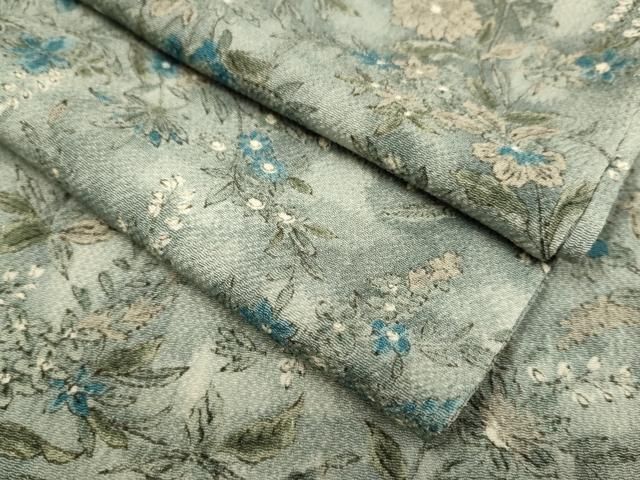 平和屋着物▽上質な小紋　単衣　草花文　鬼しぼ縮緬　正絹　逸品　DABI4040du 14,820円