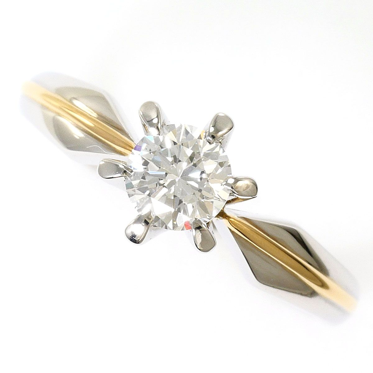 PT900/プラチナ K18YG リング・指輪 6.5号 ダイヤモンド 0.373ct VS2 鑑定書 総重量約3.9g