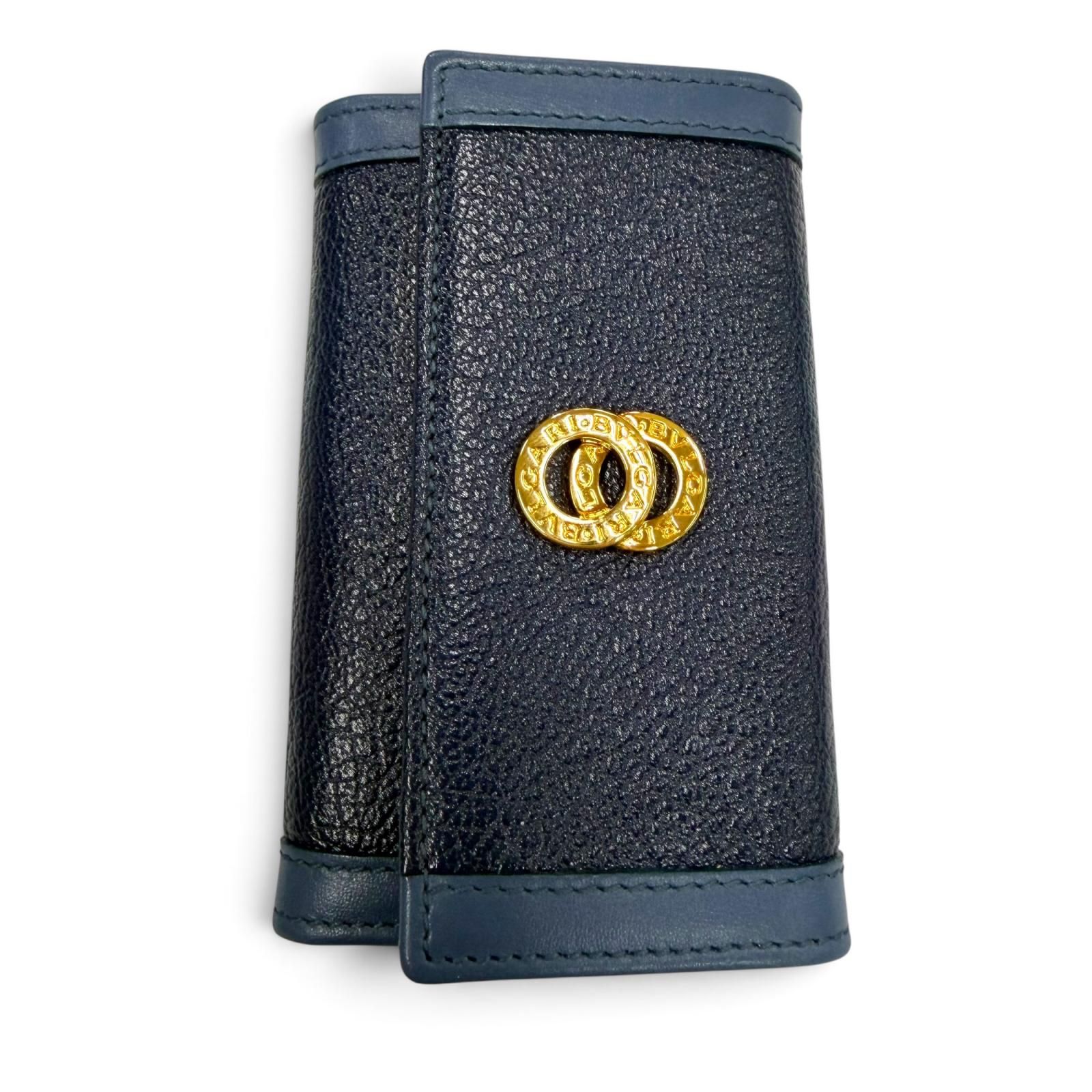極美品▼BVLGARI ブルガリ DOPPIO TONDO ドッピオトンド レザー 6連 キーケース ネイビー ゴールド金具 イタリア製 メンズ 箱付き