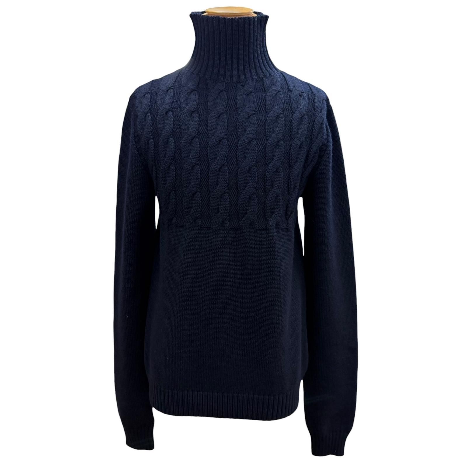 極美品▼Maison Margiela 10 メゾンマルジェラ10 24AW S50HL0026 ウール100% タートルネック ケーブルニット セーター ネイビー S 正規品