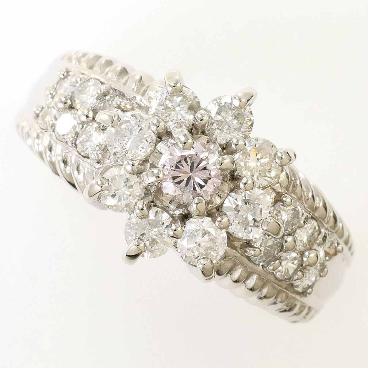 PT1000/プラチナ リング・指輪 10号 ピンクダイヤモンド 0.1ct ダイヤモンド 0.9ct カード鑑別書 総重量約5.9g