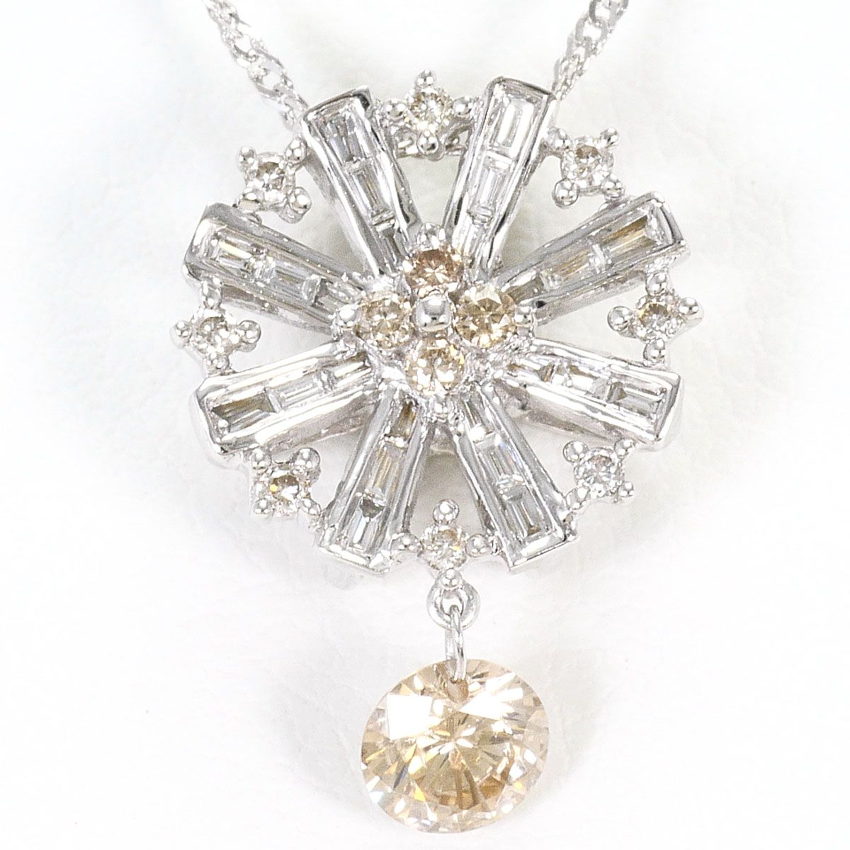 K18WG ネックレス ブラウンダイヤモンド ダイヤモンド 0.25ct 総重量約2.4g 約40cm