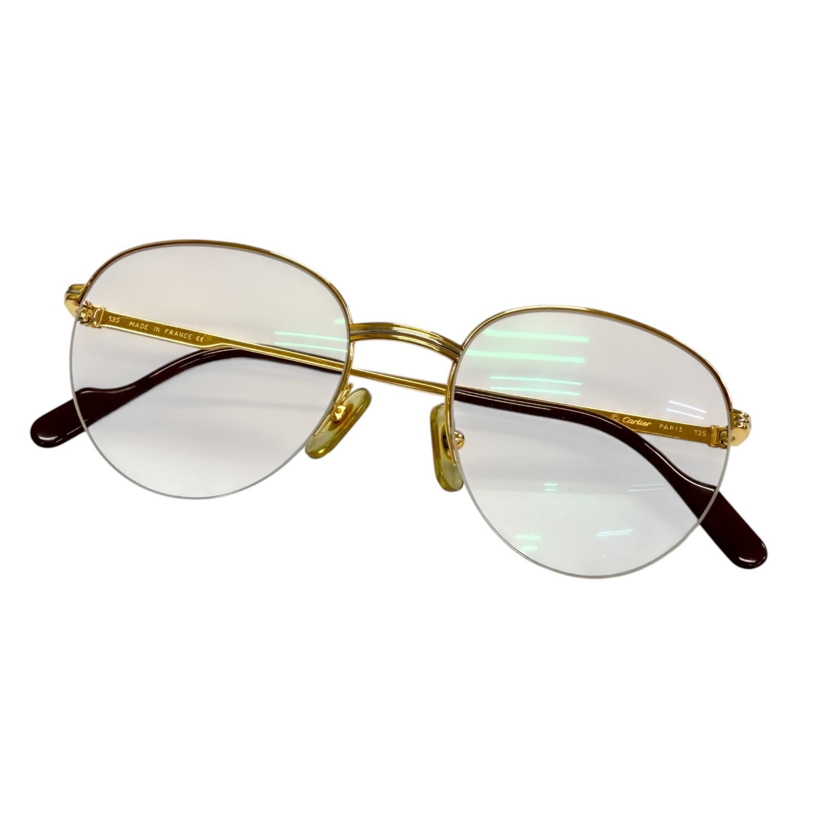 美品□Cartier カルティエ ヴィンテージ トリニティ ハーフリム メガネ 眼鏡 アイウェア ゴールド ボルドー 49□18-135 度入 フランス製