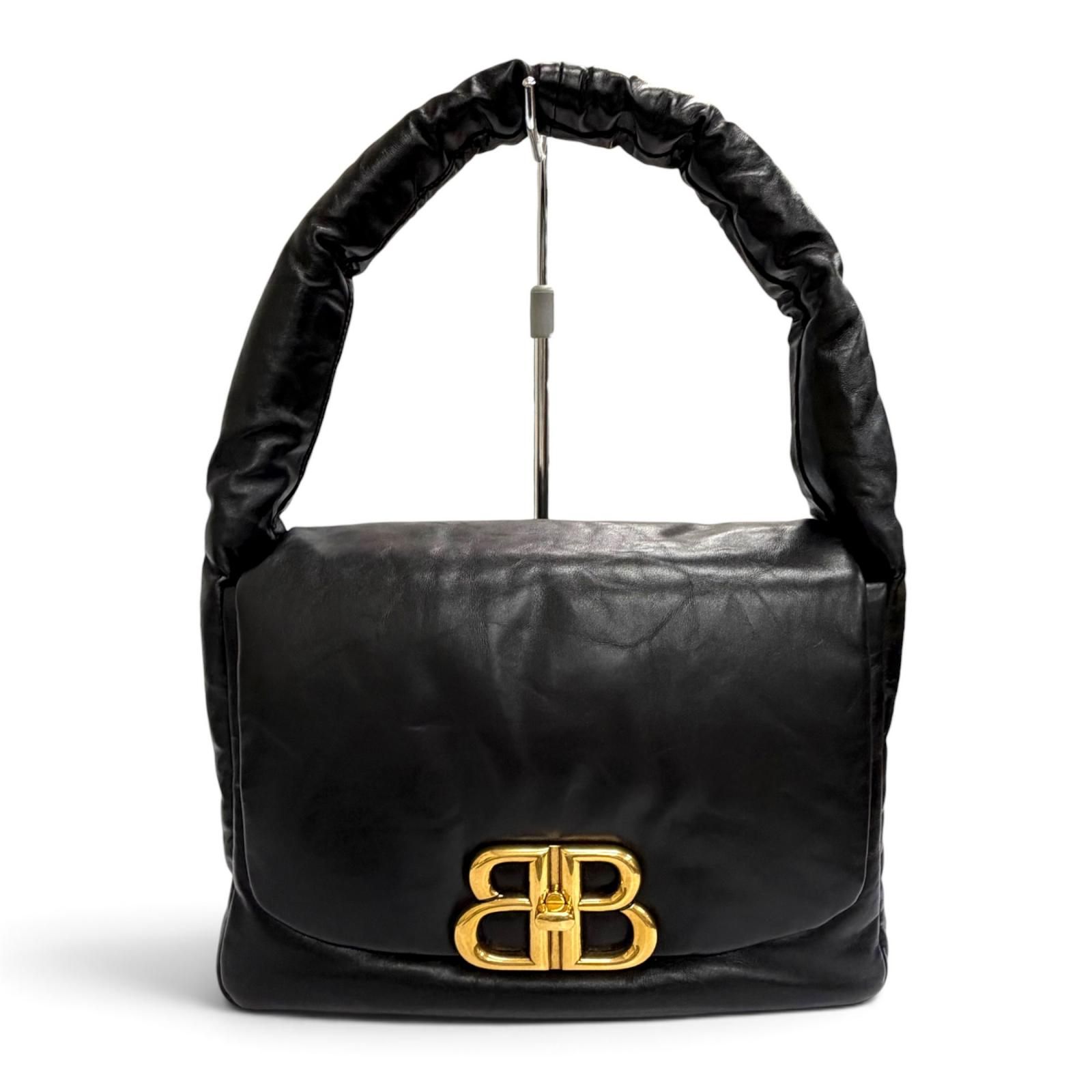 極美品△BALENCIAGA バレンシアガ 787896 MONACO モナコ レザー スリングバッグ ワンハンドル ショルダーバッグ ブラック ゴールド金具