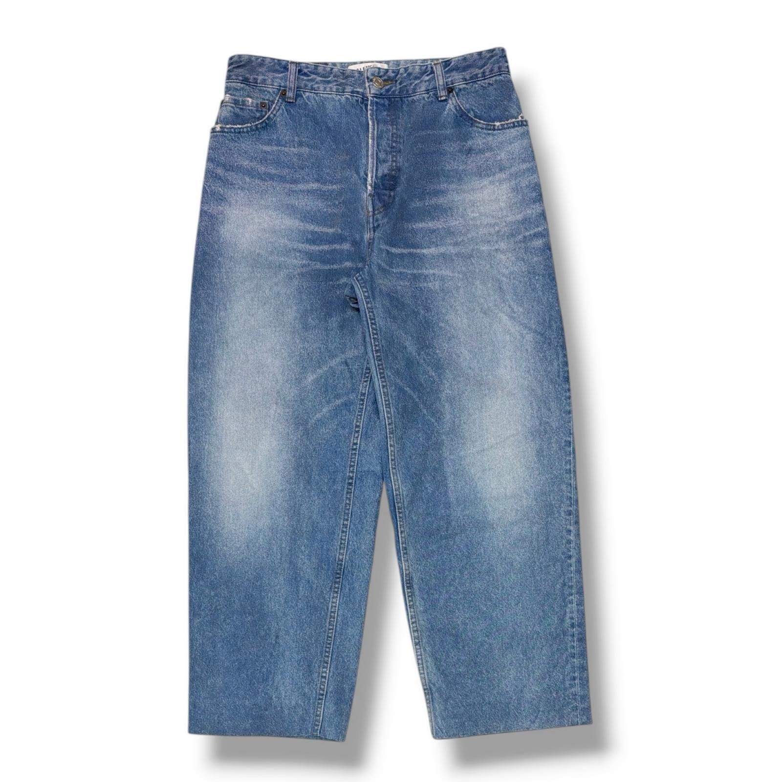 国内正規 BALENCIAGA ヴィンテージ加工クロップドワイドデニムパンツ デニムパンツ バレンシアガ 600235　TCW03 インディゴ 28 （20783M）