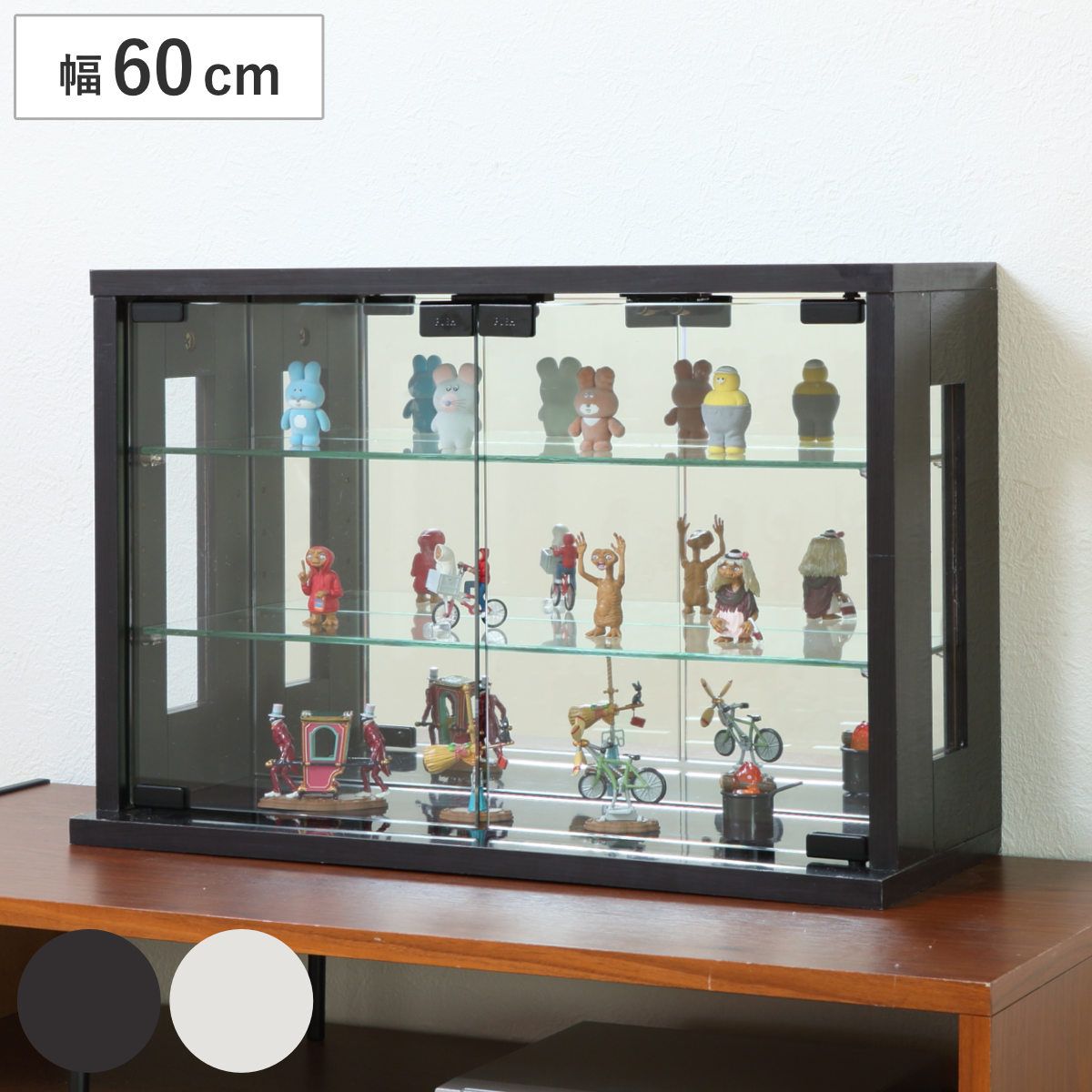 卓上コレクションケース 幅60cm 横型 ガラス （ コレクションラック 卓上 収納 ディスプレイケース ガラス扉 飾り棚 フィギュア フィギュアケース 透明 ケース ガラス棚 背面ミラー ホワイト ダークブラウン ） 10,352円
