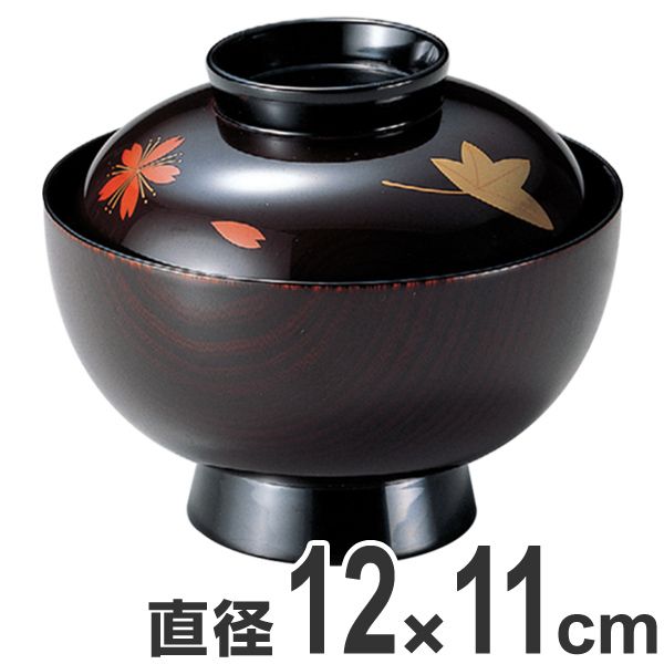 吸い物椀 木製 4.2寸 溜漆塗 春秋筏 磨蒔絵 吸物椀 お椀 食器 漆塗 （ 椀 汁椀 味噌汁椀 吸物 吸い物 本漆塗 味噌汁 蒔絵 蓋付き 漆 塗り 漆塗り 漆器 和食器 和風 懐石 懐石料理 飲食店 料亭 旅館 ） 33,917円