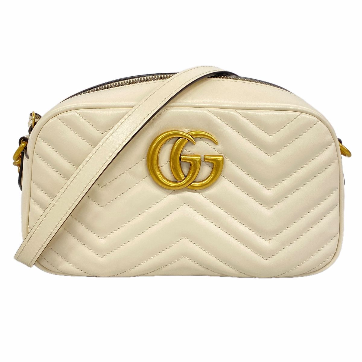 【6hd3268-k】グッチ ショルダーバッグ GGマーモント 447632 レザー アイボリー ゴールド金具【中古】レディース