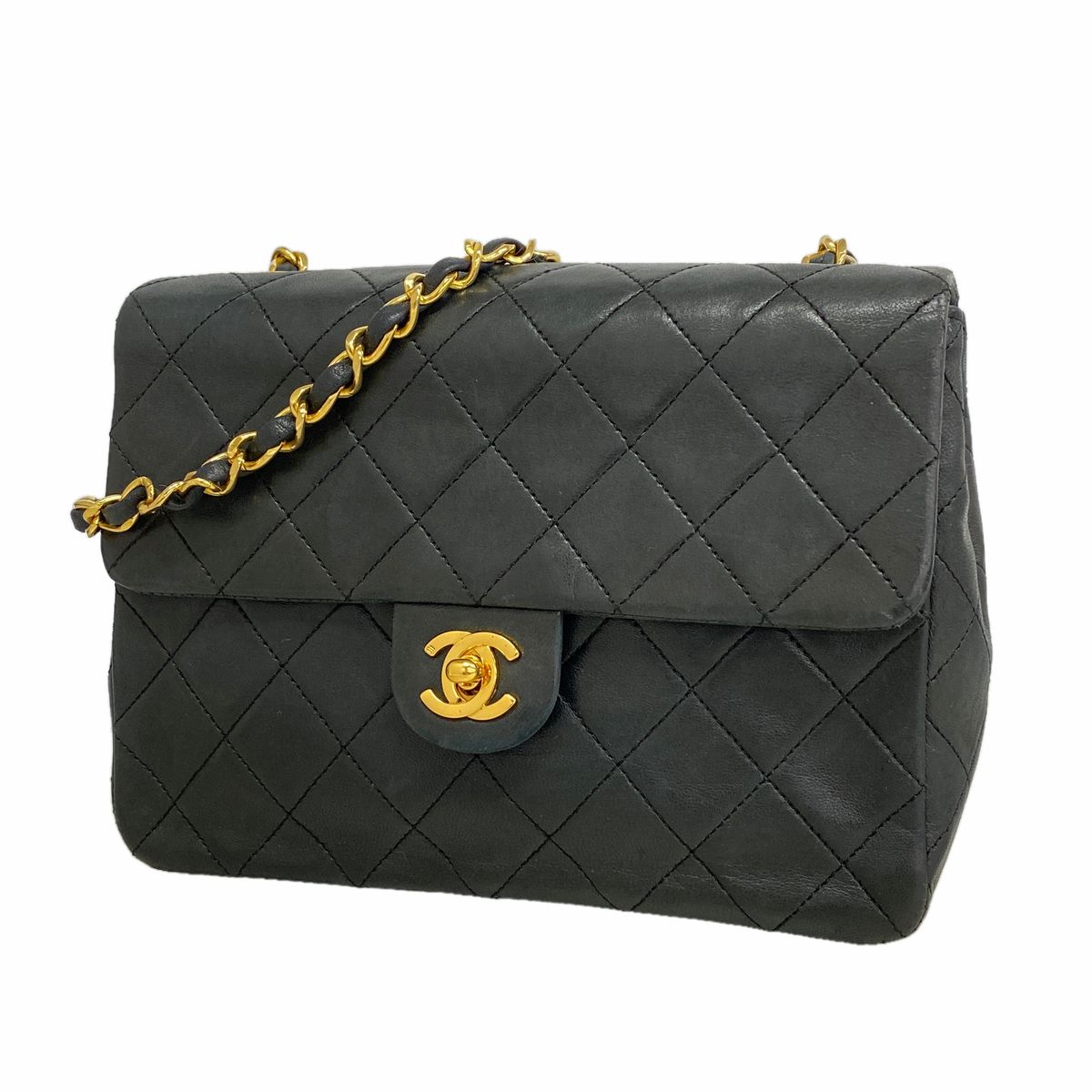 【6hd3312】シャネル ショルダーバッグ ミニマトラッセ ラムスキン ブラック ゴールド金具【中古】レディース