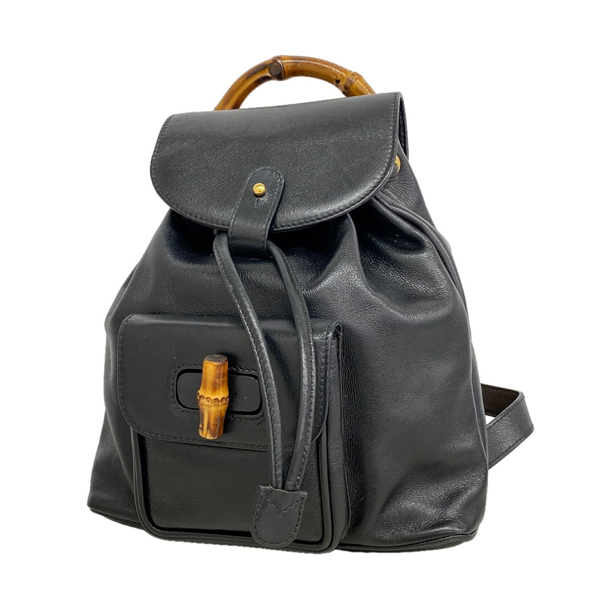 【6hd3389-k】グッチ リュック・デイパック バンブー 003 1705 0030 レザー ブラック ゴールド金具【中古】レディース