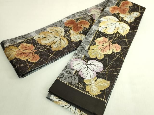 平和屋着物●極上 両面 半幅帯 蔦の葉文 金糸 逸品 DZAB8581kh6 平和屋着物●極上 両面 半幅帯 蔦の葉文 金糸 逸品 DZAB8581kh6